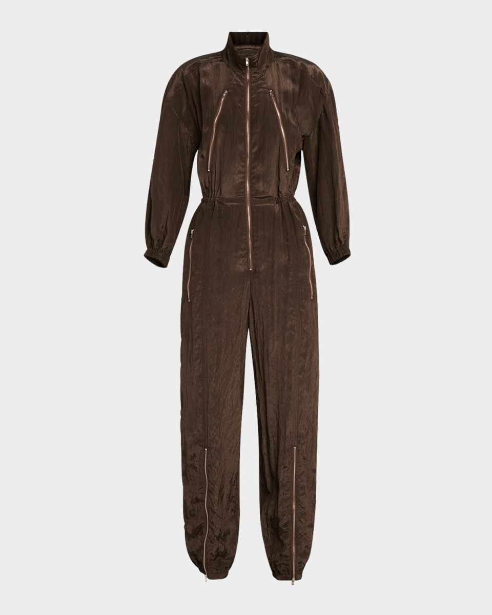 Gavin Long-Sleeve Satin Zip Jumpsuit